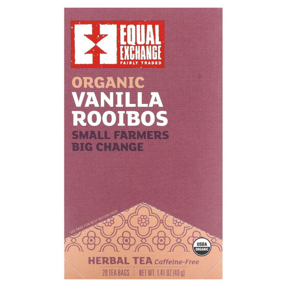 Organic Vanilla Rooibos, Herbal Tea, Caffeine-Free, 20 Tea Bags 1.41 oz (40 g)