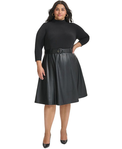 Plus Size Mixed-Media Fit & Flare Dress