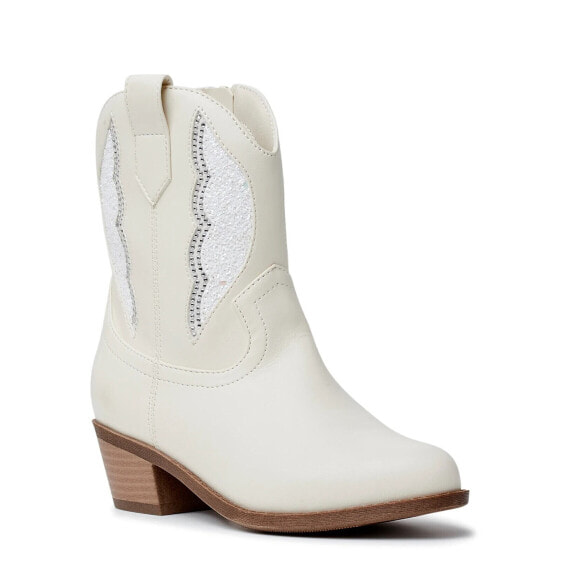 Madden NYC Cowgirl Boot Girl 13 White Pull-On Side Zipper Mid Calf Block Heel