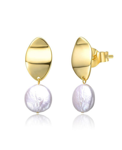 Sterling Silver & 14K Gold-Plated White Coin Pearl Medallion Earrings