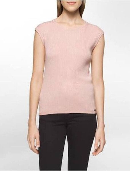 Calvin Klein Women's New Scoop Neck Sweater Ribbed Blush Size M