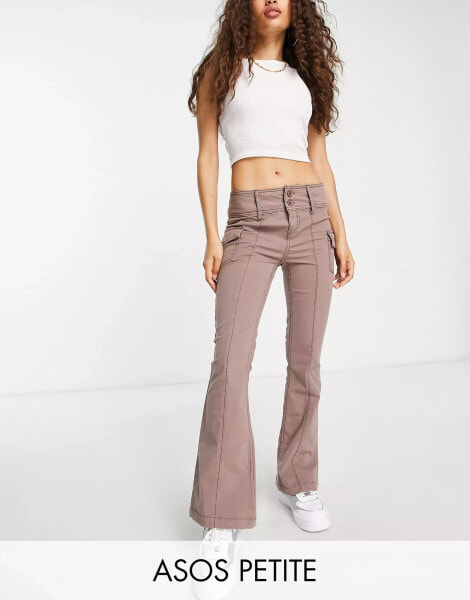 ASOS DESIGN Petite flare trouser with cargo pocket detail in mink