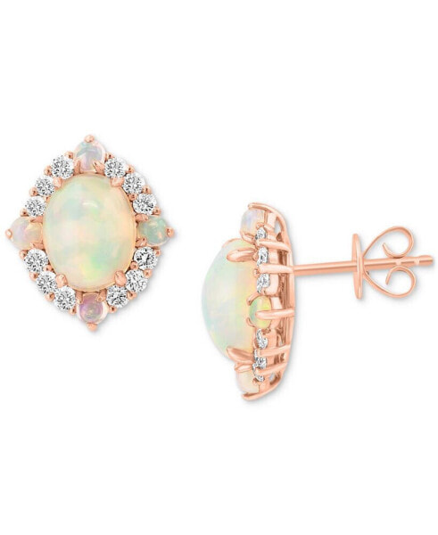 EFFY® Ethiopian Opal (2-7/8 ct. t.w.) & Diamond (1/2 ct. t.w.) Halo Stud Earrings in 14k Rose Gold