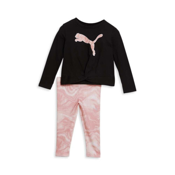 Puma Marble TwoPiece Long Sleeve T-Shirt & Leggings Set Toddler Girls Black, Pin