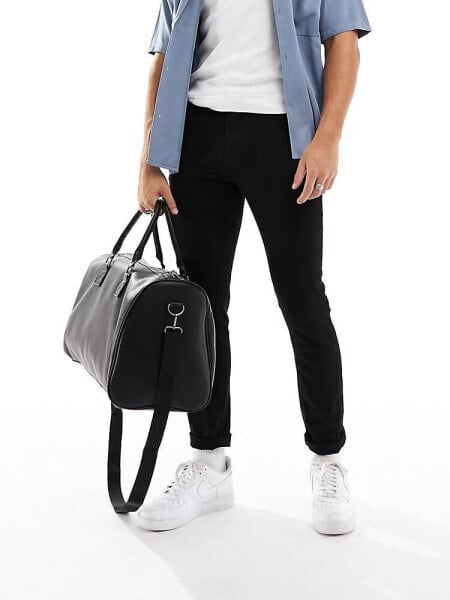 ASOS DESIGN smart faux leather weekend holdall bag in black