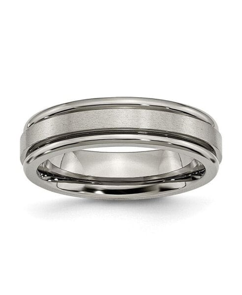 Titanium Satin and Polished Grooved Edge Wedding Band Ring