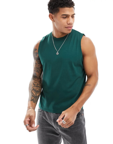 ASOS DESIGN boxy tank in dark green