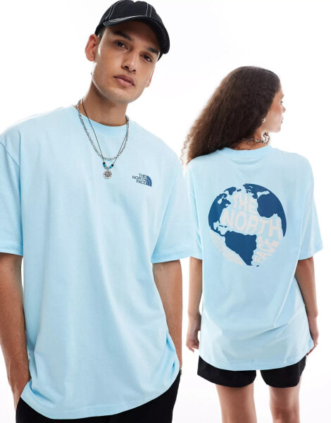 The North Face Globe back print oversized t-shirt in light blue