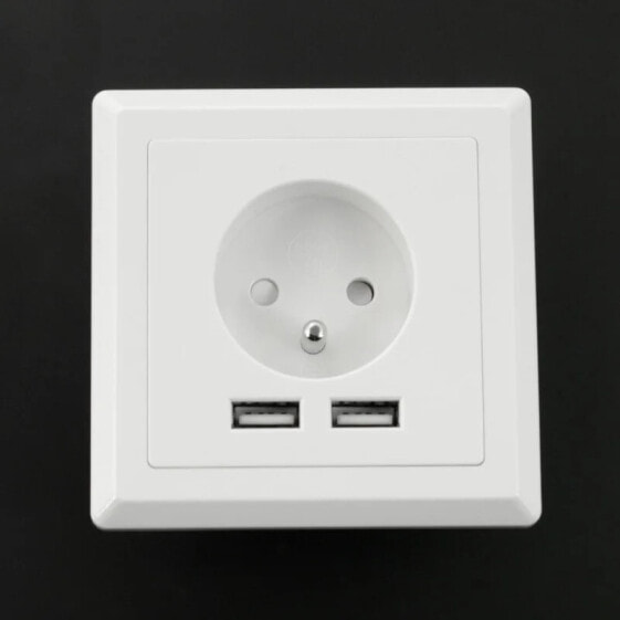 Wall socket 230V with two 2.1A French USB ports - white