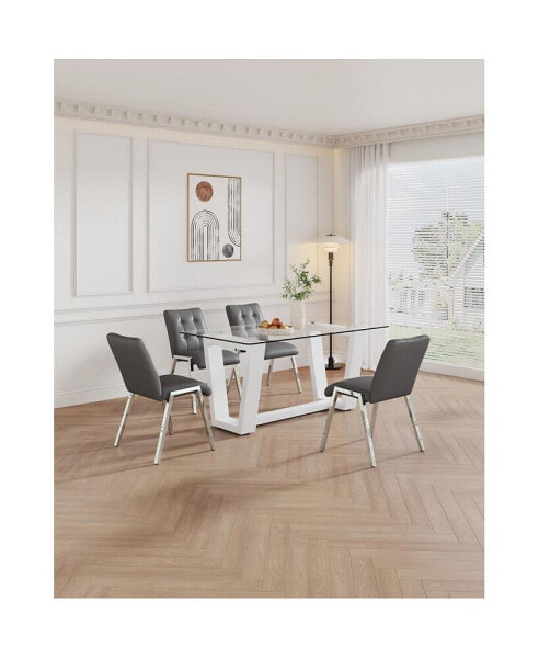 Rectangular Dining Set with Glass Tabletop & 4 Chairs