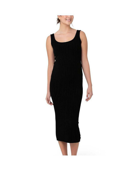 Maternity Ripe Faye Nursing Rib Knit Dress Black