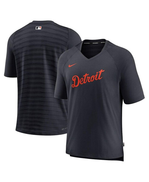 Men's Navy Detroit Tigers Authentic Collection Pregame Raglan Performance V-Neck T-shirt