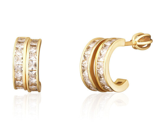 Delicate gold-plated hoop earrings with zircons SVLE1802XH2GO00