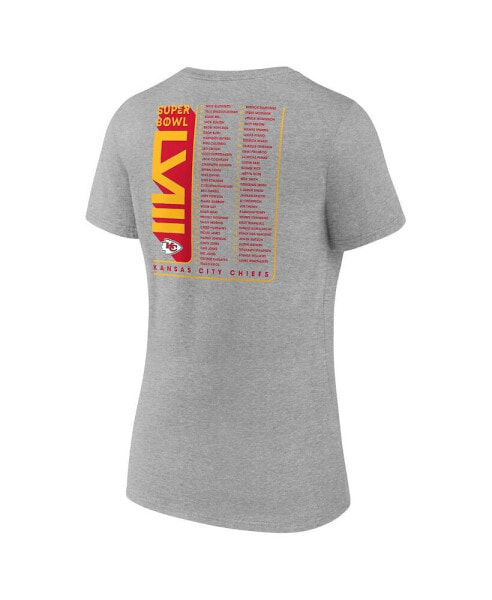 Women's Heather Gray Kansas City Chiefs Super Bowl LVIII Roster V-Neck T-shirt