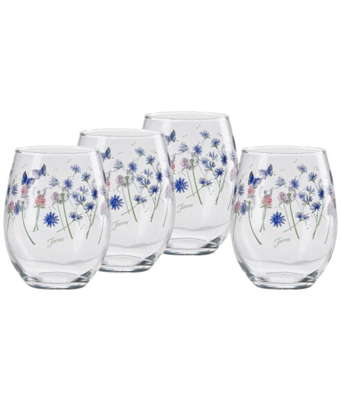 Breezy Floral Stemless Wine Glasses, Set of 4