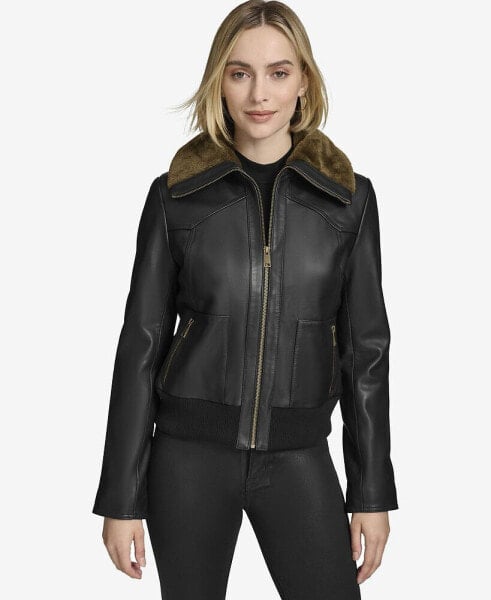 Women's Evie Aviator-Style Leather Jacket