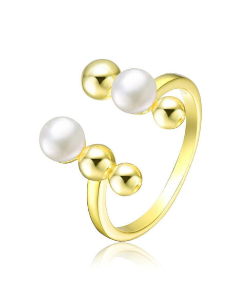Sterling Silver 14K Gold Plated and 5MM Fresh Water Pearl Modern Ring