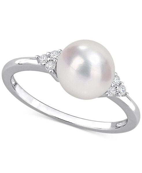 Cultured Freshwater Pearl (7-1/2mm) & Cubic Zirconia Ring in Sterling Silver