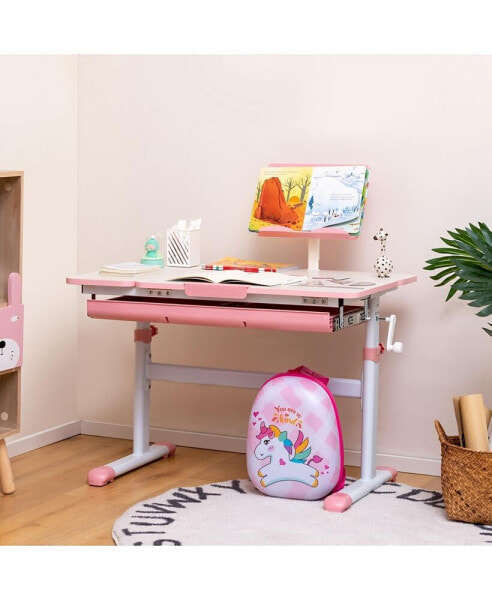 Height-Adjustable Kids Desk Children Study Table with Tilt Desktop & Book Stand