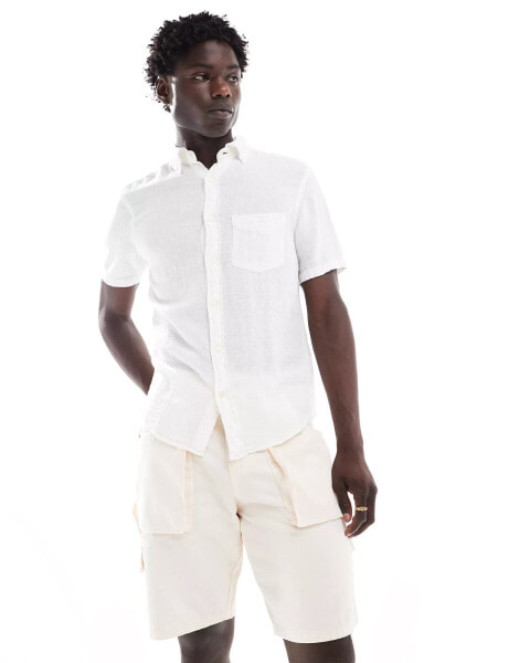 GANT cotton linen texture short sleeve shirt in white