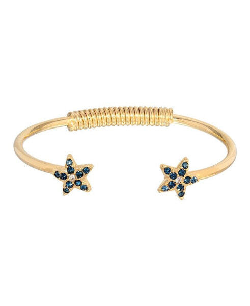 Gold-Tone Crystal Dark Blue Star Spring Bracelet