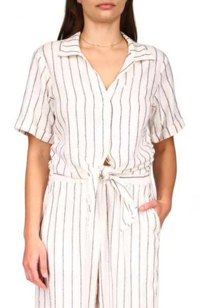 Sanctuary Womens Striped Collared Button-Down Top Blouse Multi Stripes Size XL