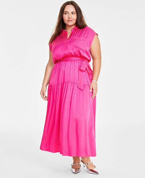 Trendy Plus Size Button-Front Tie-Waist Maxi Dress, Created for Macy's