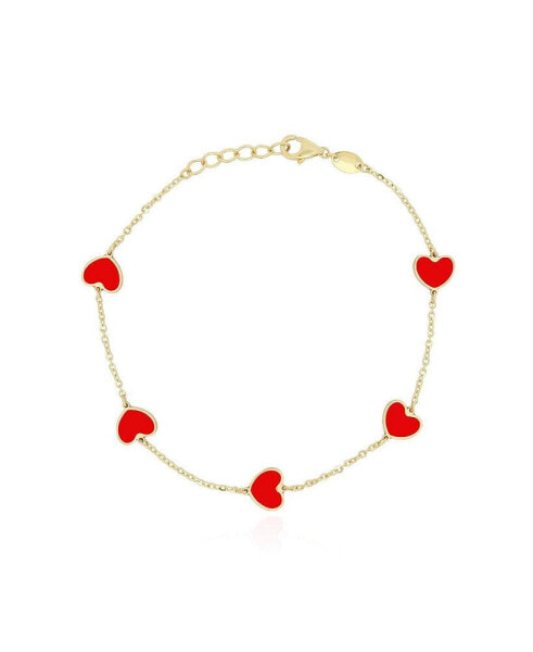 Coral Heart Station Bracelet 14K Gold