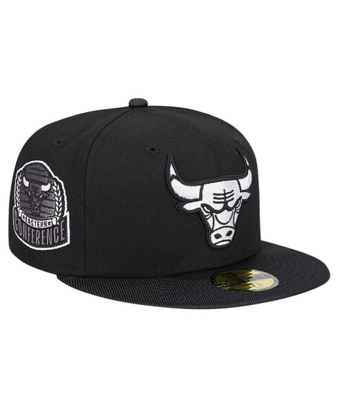 Men's Black Chicago Bulls Active Satin Visor 59Fifty Fitted Hat