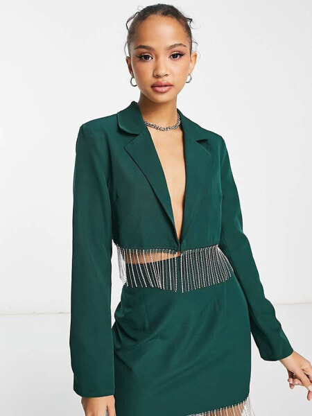 Saint Genies tailored blazer co-ord with embellishment trim in emerald green