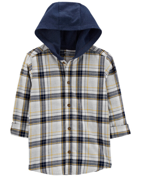 Kid Plaid Hooded Button-Down Shirt 5