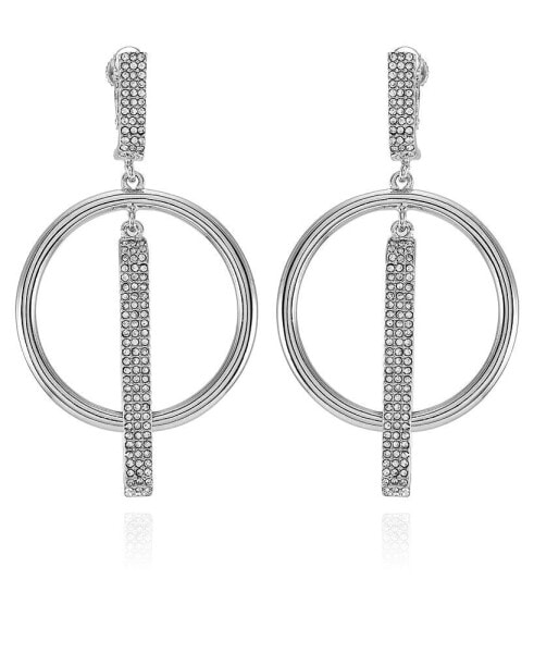 Silver-Tone Clip On Hoop Drop Earrings