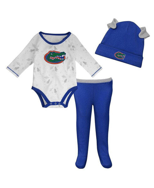 Newborn and Infant Boys and Girls Royal, White Florida Gators Dream Team Raglan Long Sleeve Bodysuit Hat and Pants Set