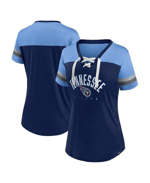 Women's Navy, Light Blue Tennessee Titans Blitz and Glam Lace-Up V-Neck Jersey T-shirt