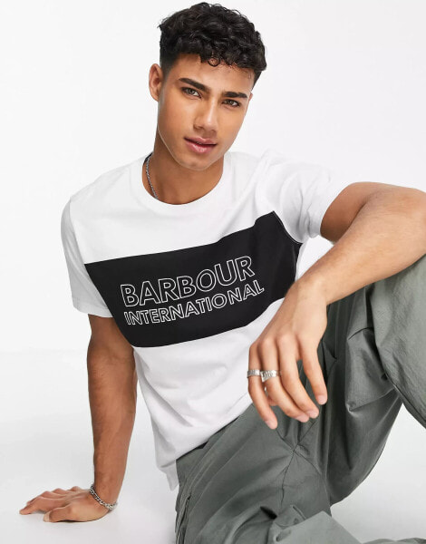 Barbour International panel logo t-shirt in white