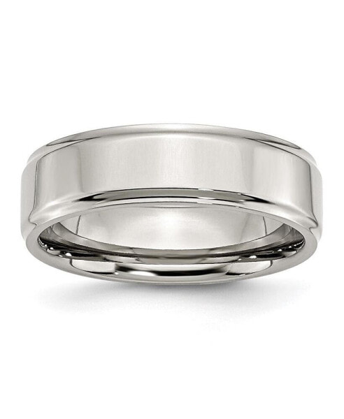 Stainless Steel Polished 7mm Ridged Edge Band Ring