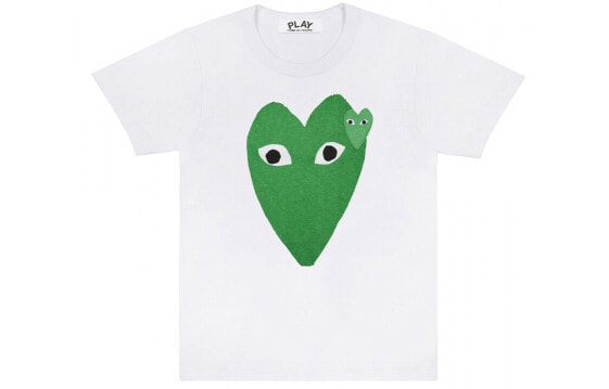 CDG Play T-Shirt 绿色双心形印花短袖T恤 女款 白色 / CDG Play AZ-T059-051-1