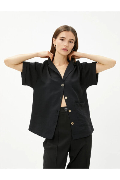 Женская рубашка Koton Crop с коротким рукавом и карманами