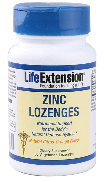 Life Extension Zinc Lozenges Natural Citrus Orange Цинковые пастилки, с апельсиновым вкусом 60 пастилок
