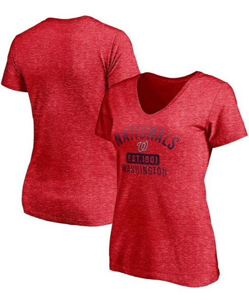 Women's Heathered Red Washington Nationals Old Time Favorite V-Neck T-shirt