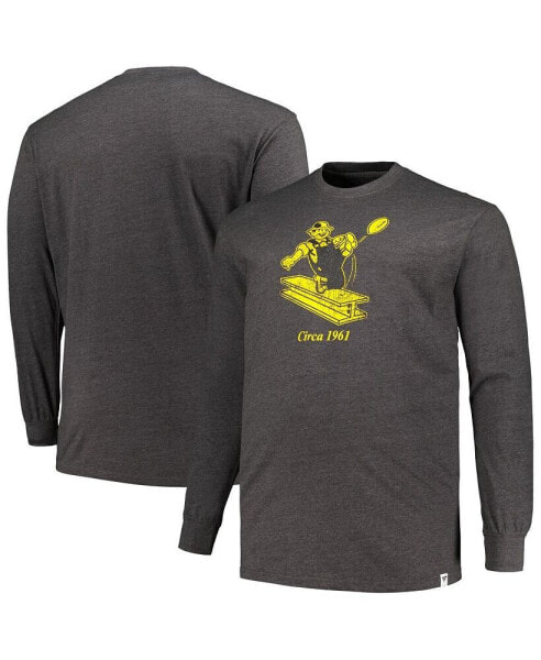 Men's Heather Charcoal Distressed Pittsburgh Steelers Big and Tall Throwback Long Sleeve T-shirt