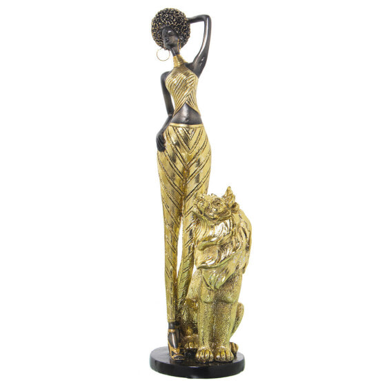 Decorative Figure Alexandra House Living Golden Plastic Lion African Woman 13 x 17 x 38 cm