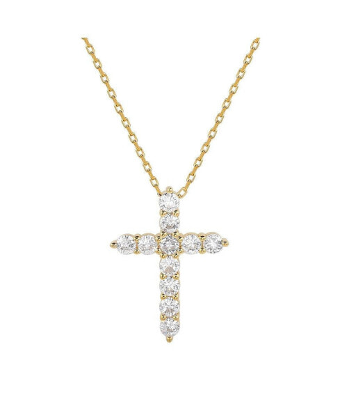 Suzy Levian Sterling Silver Cubic Zirconia Mini Cross Pendant Necklace