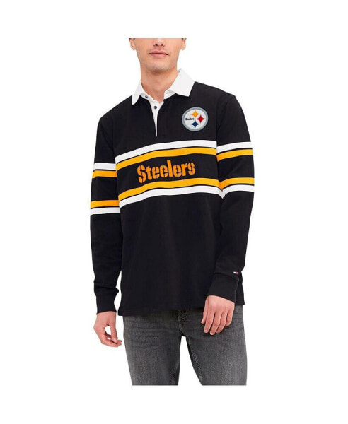 Men's Black Pittsburgh Steelers Cory Varsity Rugby Long Sleeve T-shirt