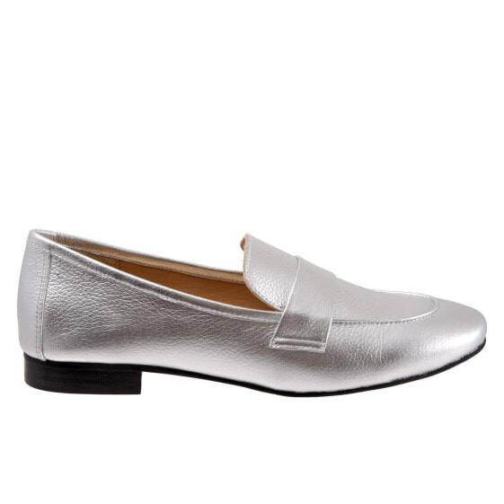 Trotters Gemma T2005-040 Womens Silver Wide Leather Loafer Flats Shoes