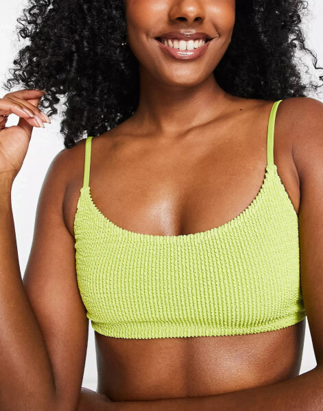 Weekday scoop neck crinkle bikini top in green