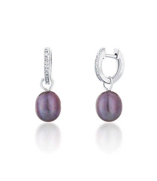 Silver round earrings á la Duchess Kate with real pearl and zircons 3in1 JL0733
