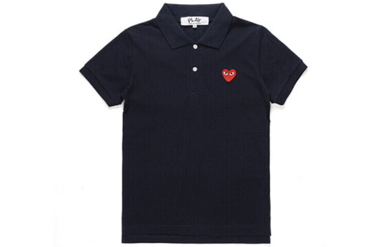 CDG Play Heart 胸口红色爱心短袖Polo衫 男款 海军蓝 / Поло CDG Play Heart Polo AZ-T006-051-2