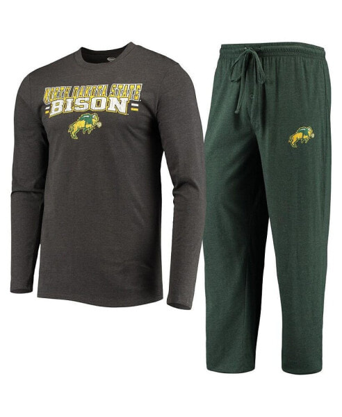Men's Green and Heathered Charcoal NDSU Bison Meter Long Sleeve T-shirt and Pants Sleep Set
