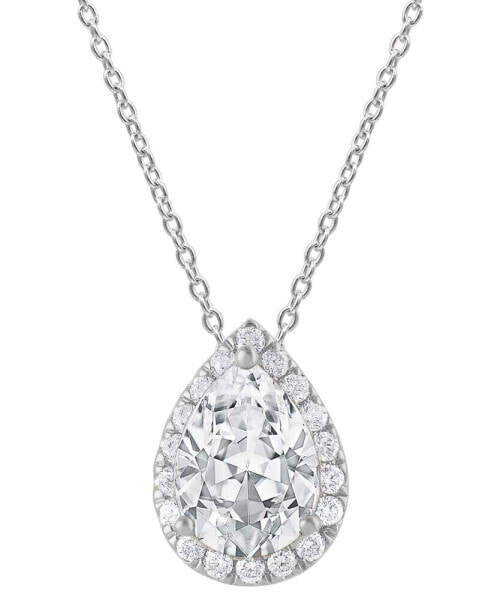 Lab Grown Diamond Pear & Round Halo 18" Pendant Necklace (1-1/5 ct. t.w.) in 14k White, Yellow or Rose Gold